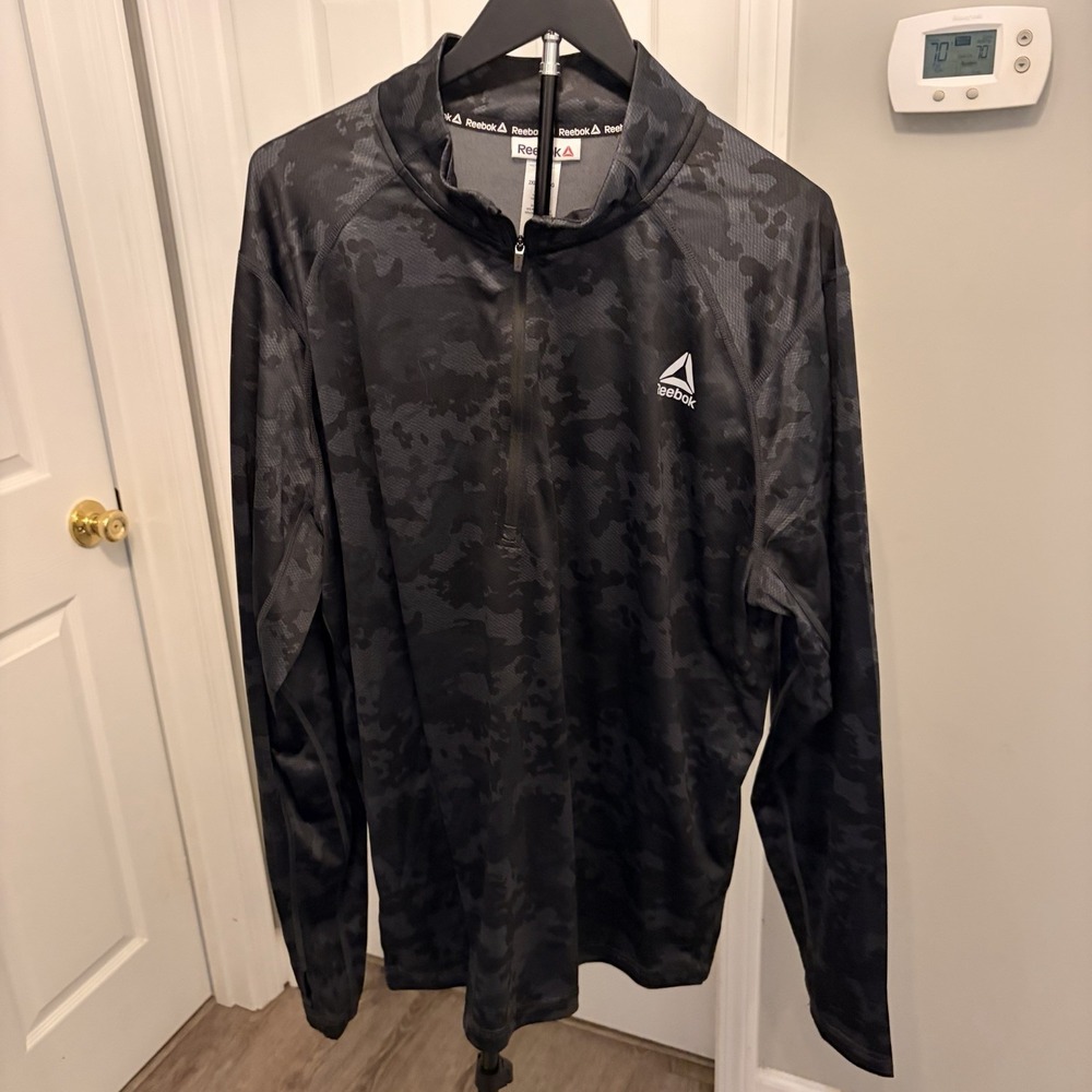 Reebok Active Trail Mens Mock Neck Long Sleeve Quarter-Zip Camo Running Shirt 2X